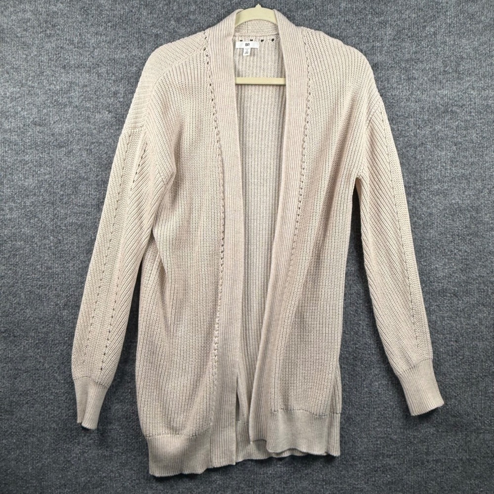 Oversized Womens Small Cream Cotton Shaker Stitch Open Front Cardigan Sweater